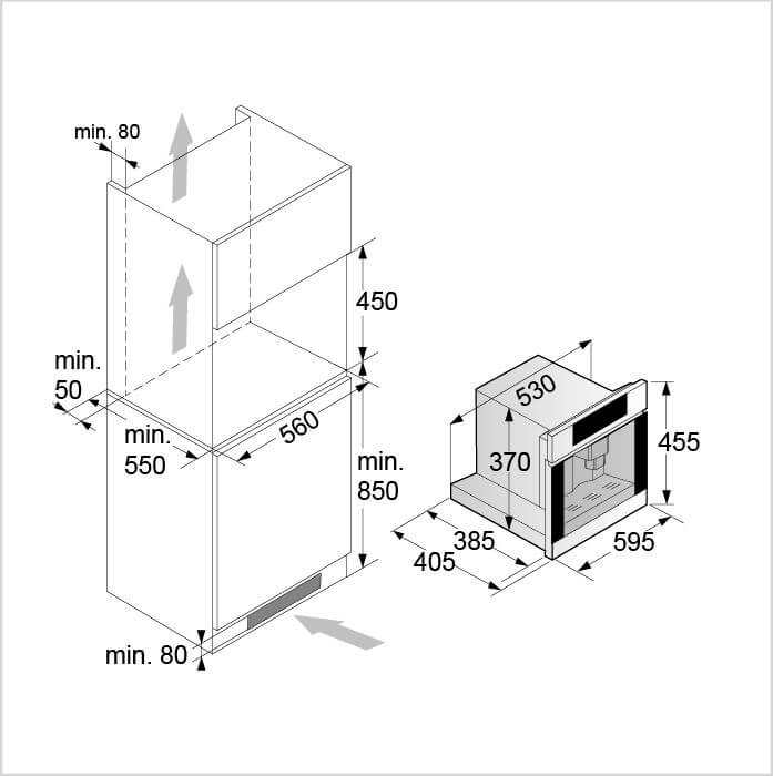 Einbauzeichnung mit Massen ASKO CMB 54 BG