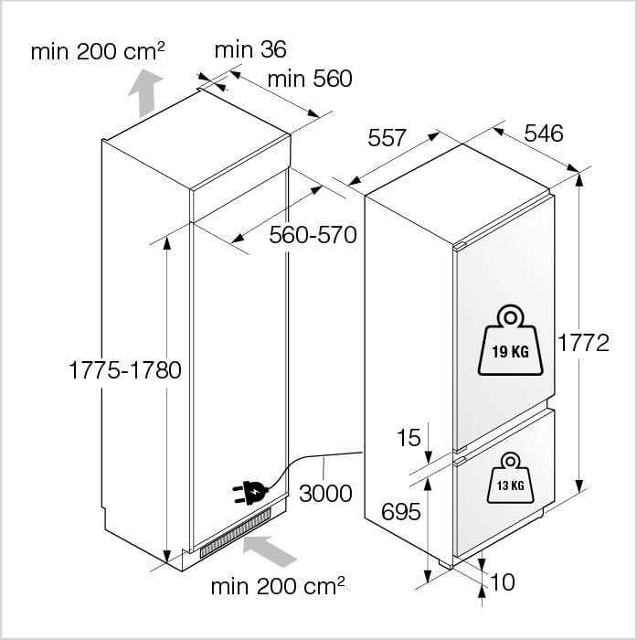 Einbauzeichnung mit Massen ASKO RBC 276 DNC1
