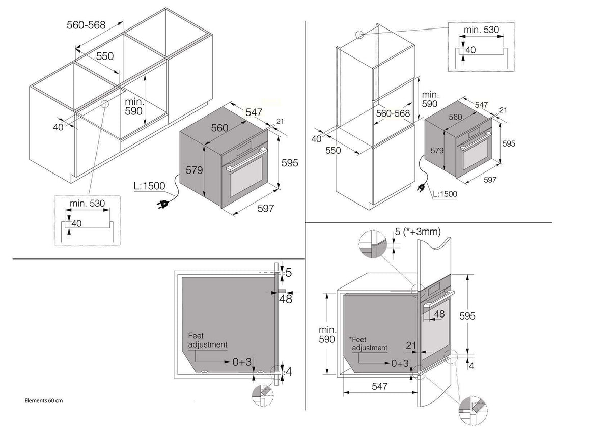Einbauzeichnung mit Massen ASKO OP8678G