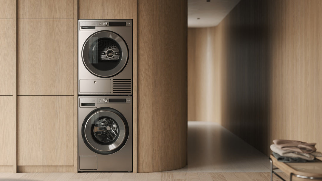 ASKO STYLE Waschturm in Titanium integriert Wandschrank aus Holz asko-shop.ch