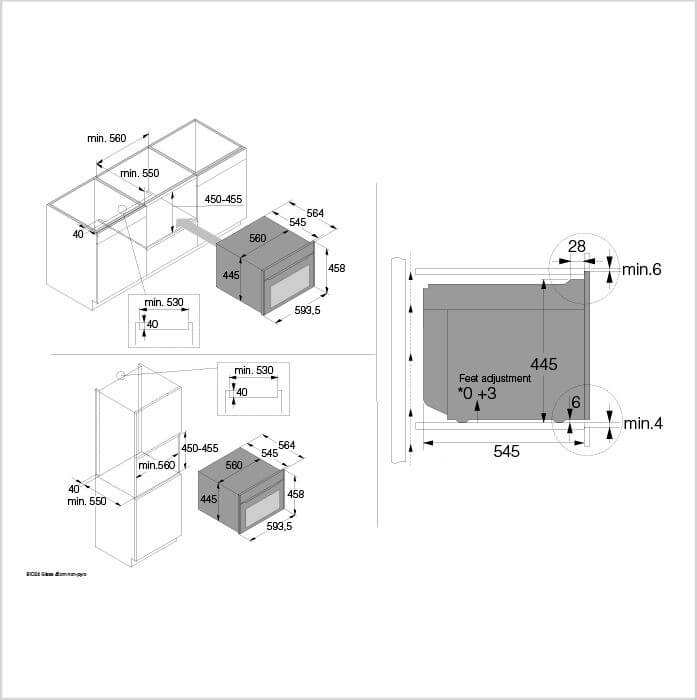 Einbauzeichnung mit Massen ASKO OCS 54 BGH