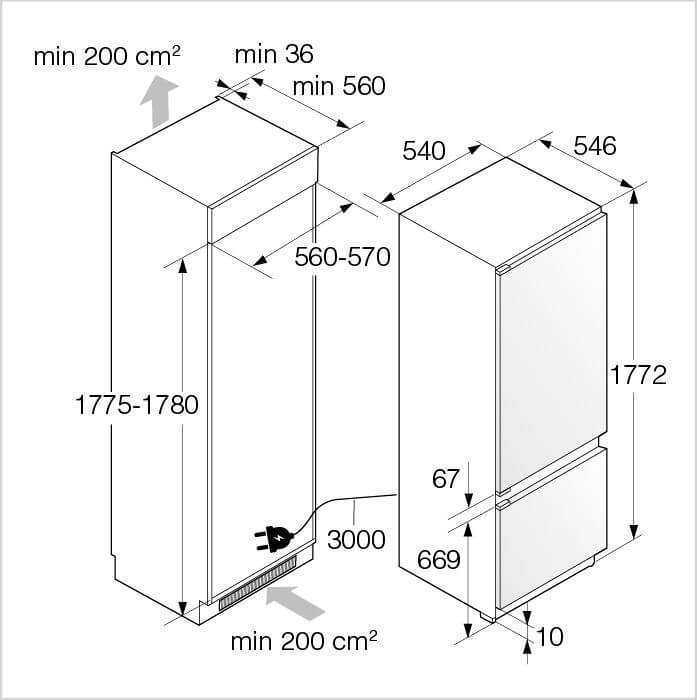 Einbauzeichnung mit Massen ASKO RBC 276 SND1