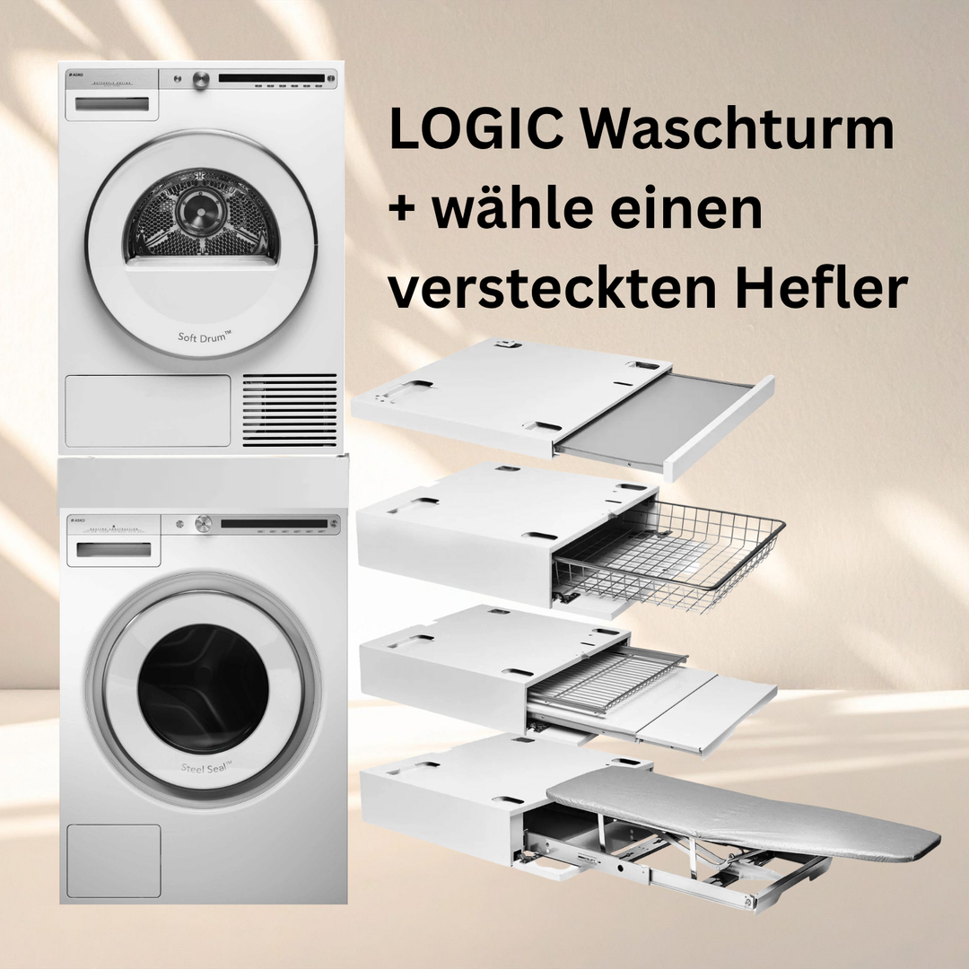 ASKO Logic Waschset W4096R W/3 + T408HD W – Waschturm mit Zwischenbausatz nach Wahl