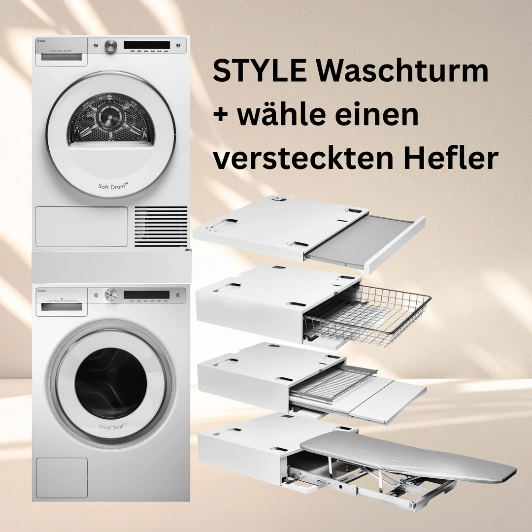 ASKO Style Waschset W6098X W/3 + T608HX W – Waschturm mit Zwischenbausatz nach Wahl