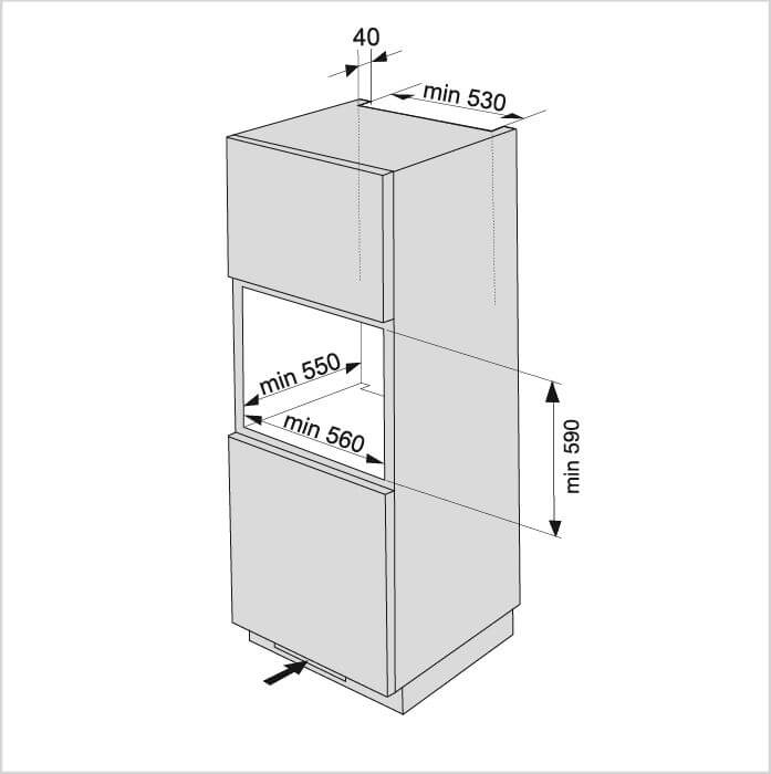 Einbauzeichnung mit Massen ASKO OT86331BGH, Ansicht 2