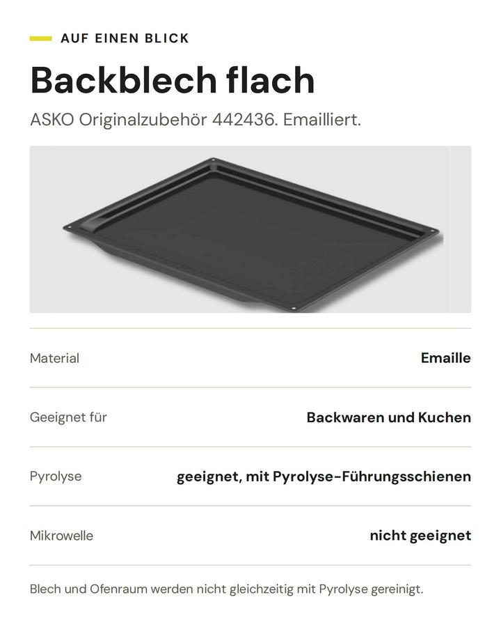 ASKO Backblech flach 442436: Emaille, für Backwaren und Kuchen, pyrolysegeeignet mit Führungsschienen