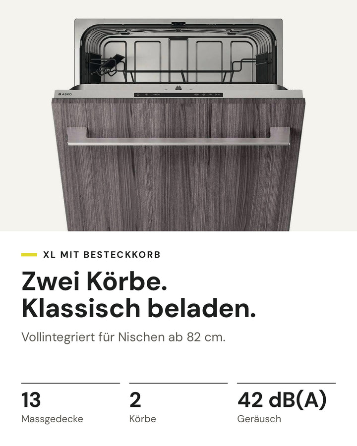 ASKO DFI 534A auf einen Blick: 13 Massgedecke, 2 Körbe, 42 dB(A)