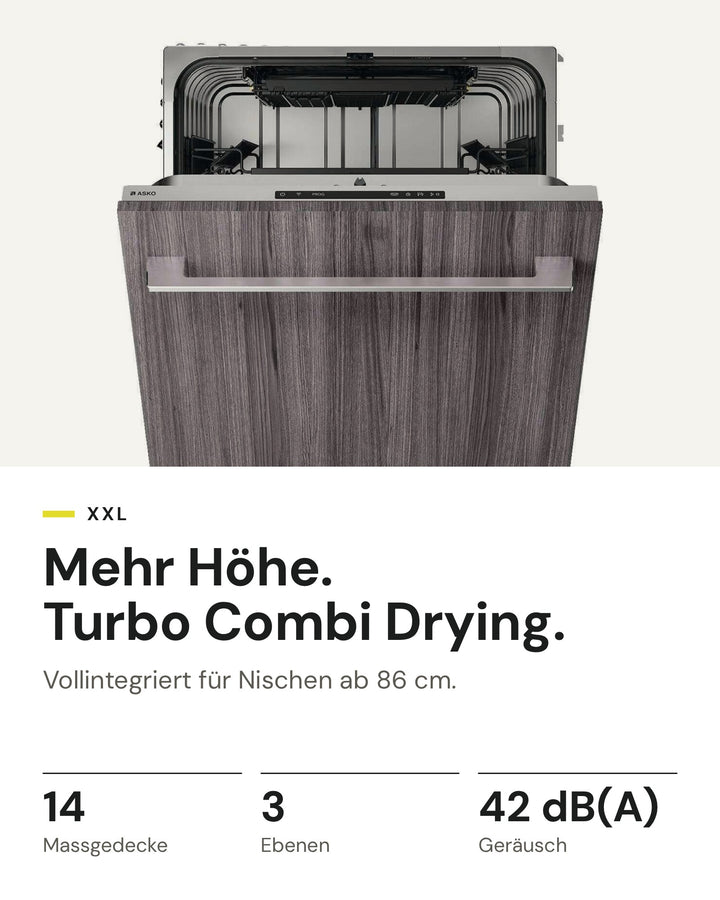 ASKO DFI 544BXXL auf einen Blick: 14 Massgedecke, 3 Ebenen, 42 dB(A)