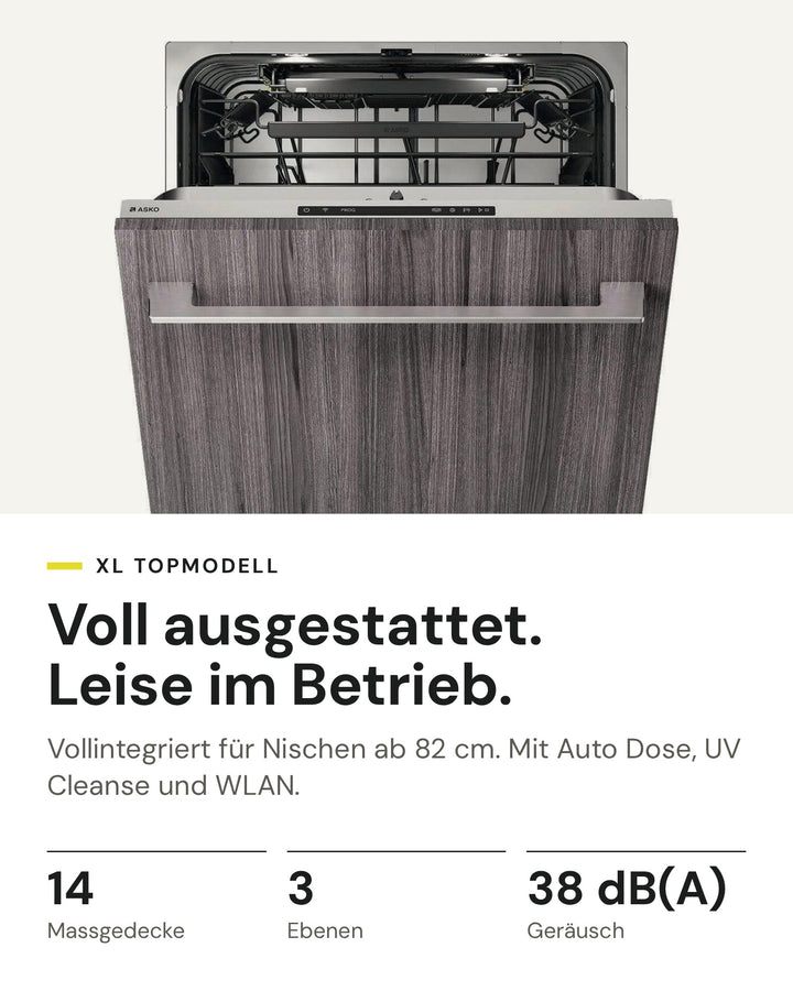 ASKO DFI 747U/1 auf einen Blick: 14 Massgedecke, 3 Ebenen, 38 dB(A)