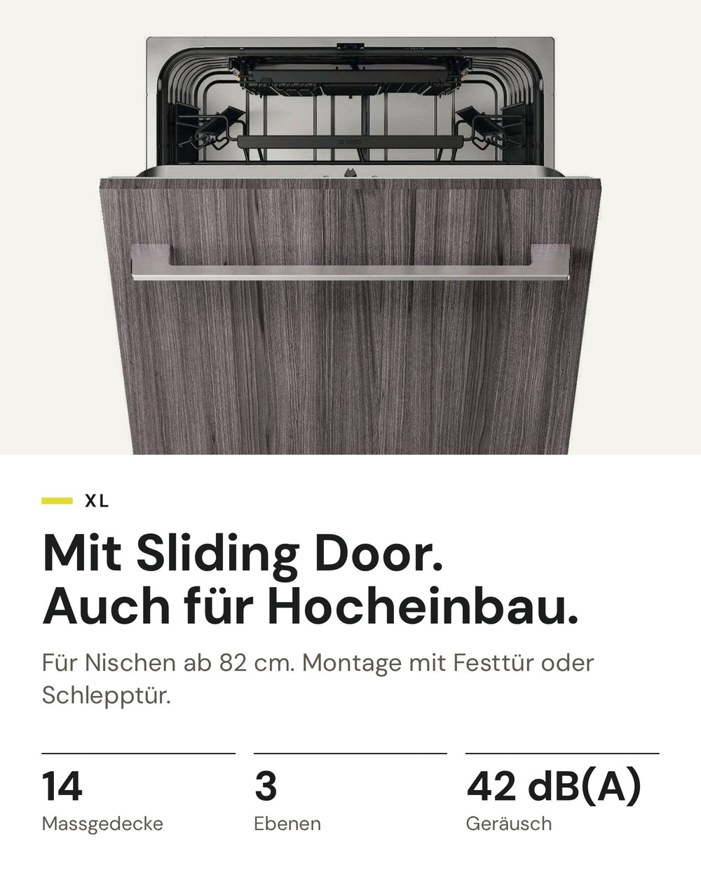 ASKO DSD 544B auf einen Blick: 14 Massgedecke, 3 Ebenen, 42 dB(A)