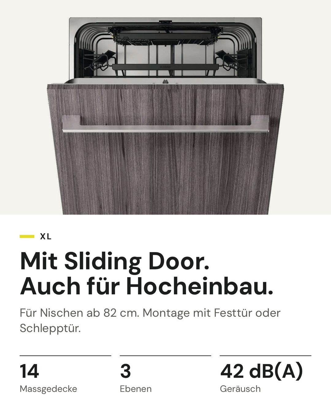 ASKO DSD 544B auf einen Blick: 14 Massgedecke, 3 Ebenen, 42 dB(A)