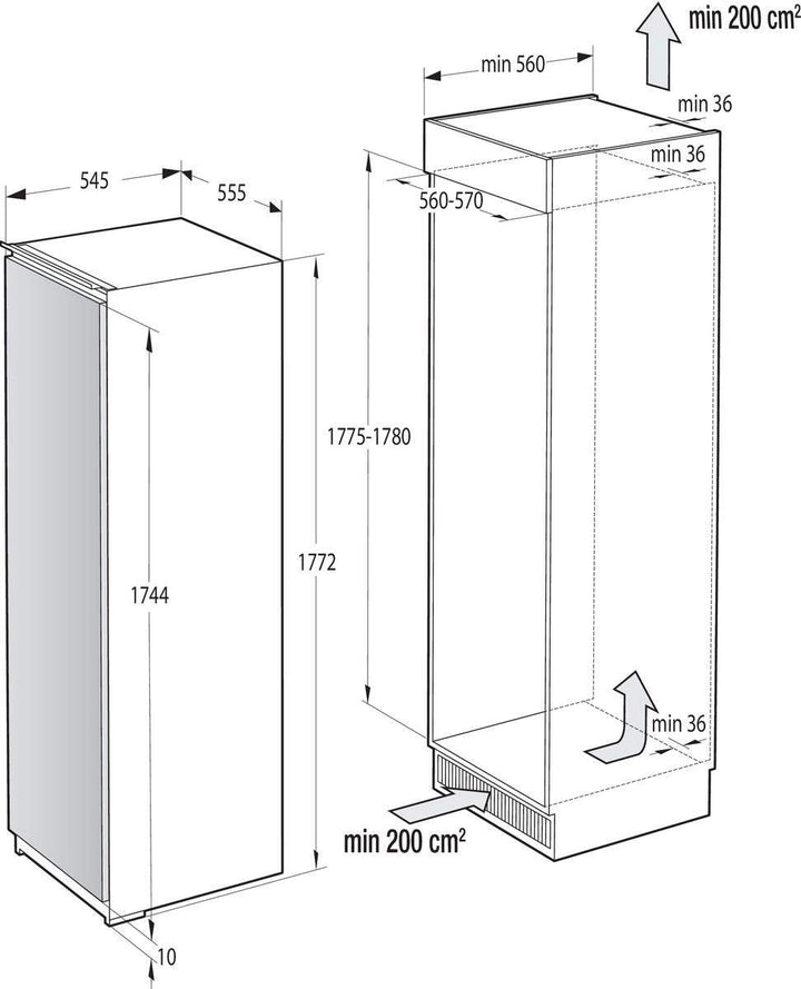 Einbauzeichnung mit Massen ASKO FN31842EI, R31831EI, R31842I