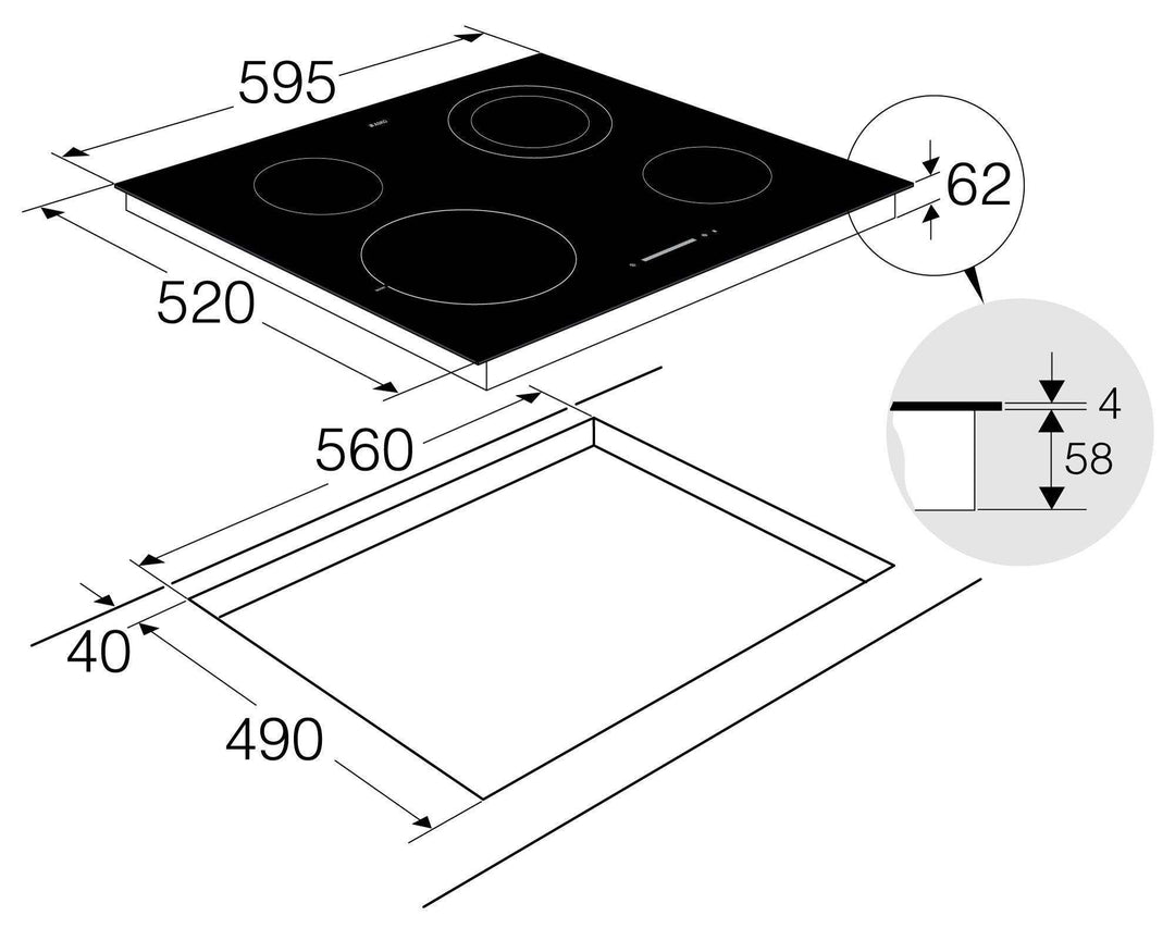 Einbauzeichnung mit Massen ASKO HCL614G