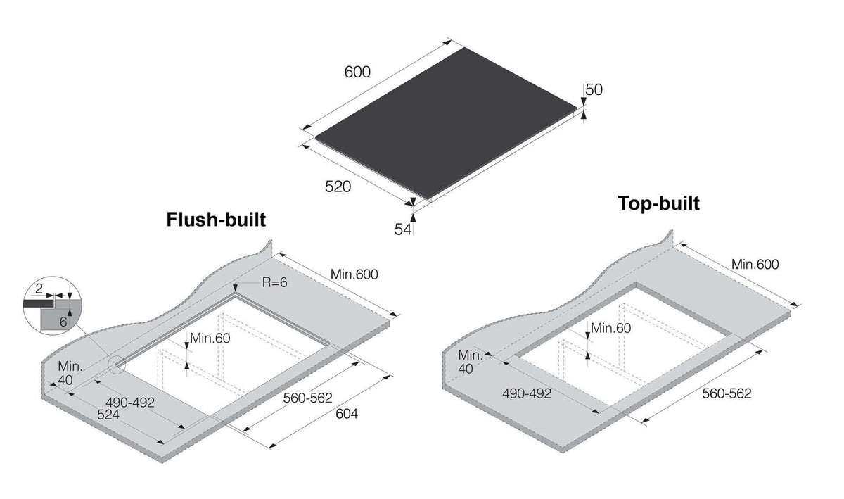 Einbauzeichnung mit Massen ASKO HI2643FBG1, HI2642FBG1