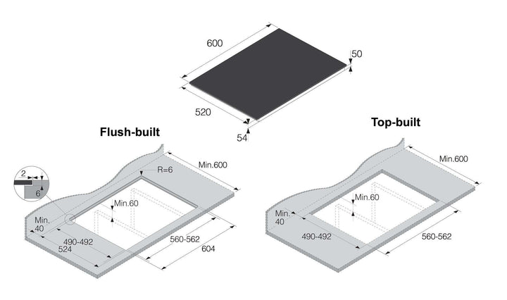 Einbauzeichnung mit Massen ASKO HI2643FBG1, HI2642FBG1