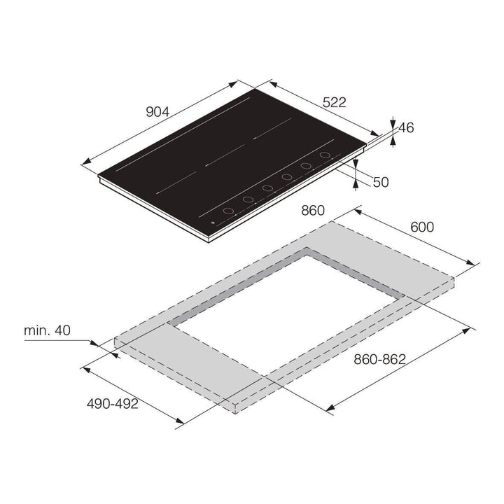Einbauzeichnung mit Massen ASKO HID 956 GC