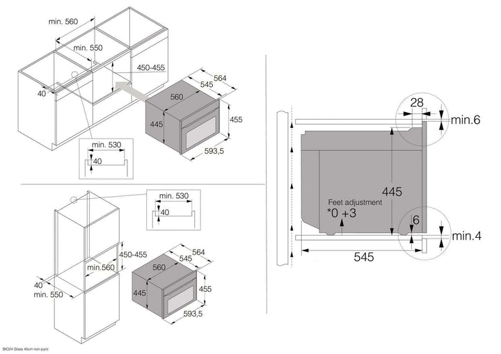 Einbauzeichnung mit Massen ASKO OCS 24 BGH, OCM 24 BGH