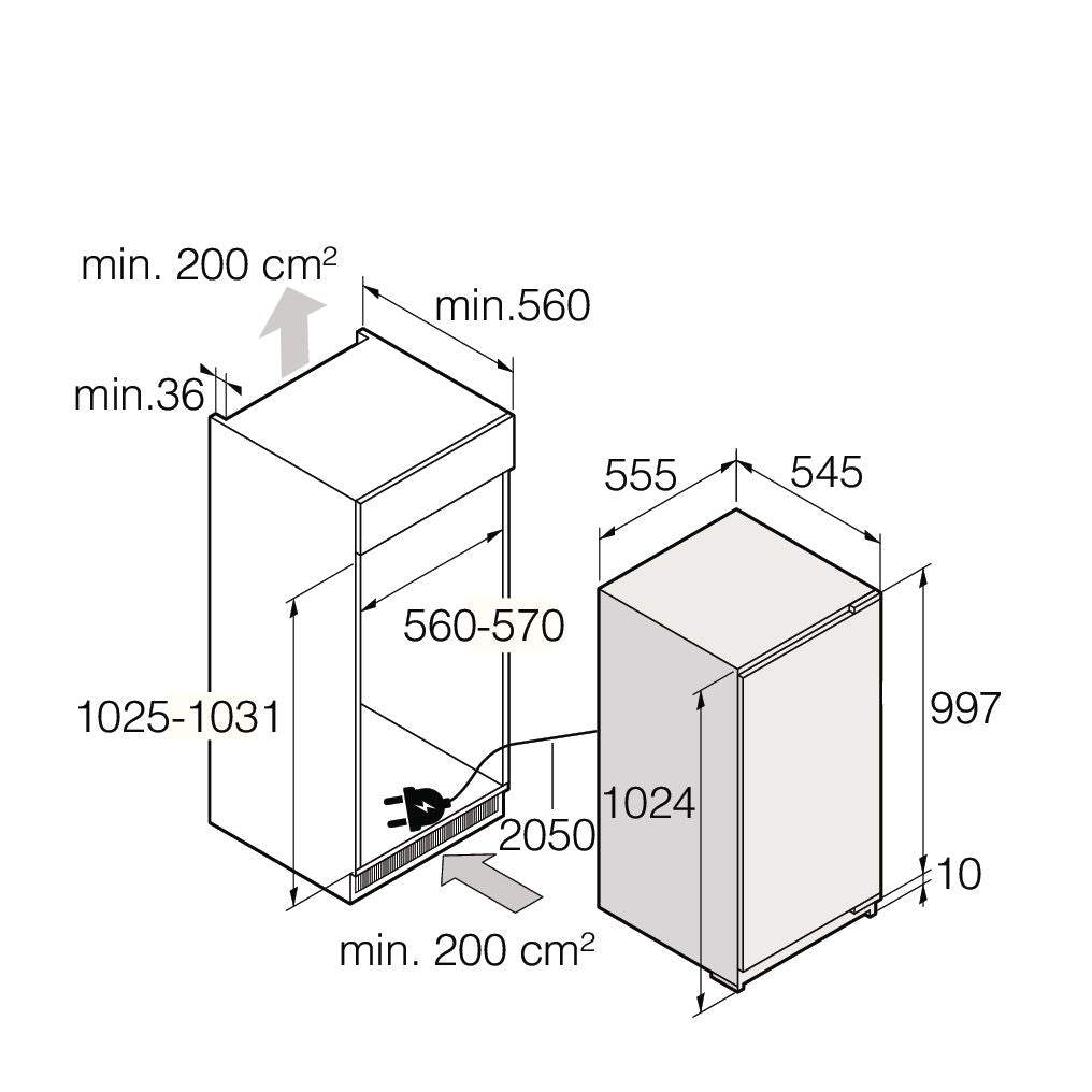 Einbauzeichnung mit Massen ASKO R31042EI