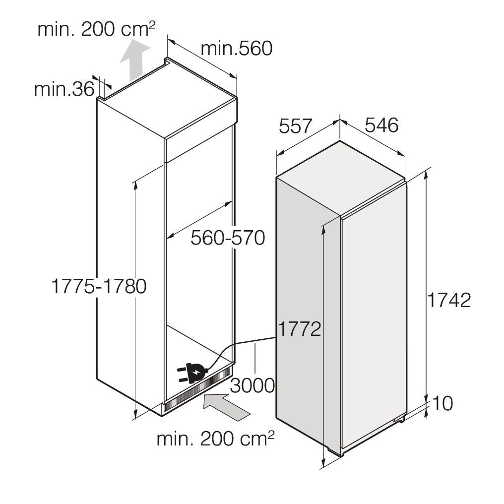 Einbauzeichnung mit Massen ASKO RBB 576 DND1
