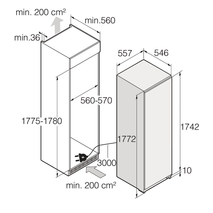 Einbauzeichnung mit Massen ASKO RBB 576 DND1