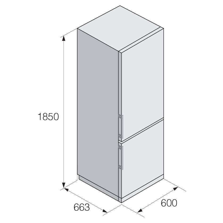 Einbauzeichnung mit Massen ASKO RFN23841B, RFN23841S, RFN23841W