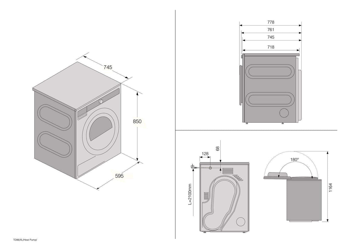 Einbauzeichnung mit Massen ASKO T511HRXL W