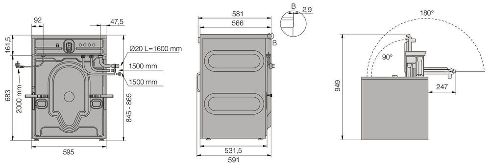 Einbauzeichnung mit Massen ASKO WMC6743PB T