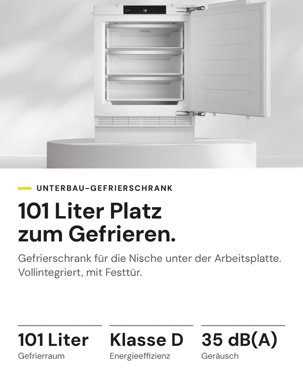 ASKO Gefrierschrank F 22881 I auf einen Blick: Gefrierraum 101 Liter, Energieeffizienz Klasse D, Geräusch 35 dB(A)