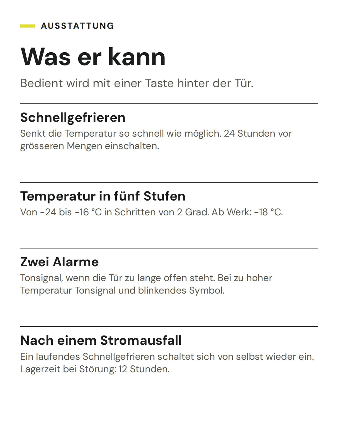 ASKO Gefrierschrank FN 30931 I: Schnellgefrieren, Temperatur in fünf Stufen, Zwei Alarme, Nach einem Stromausfall