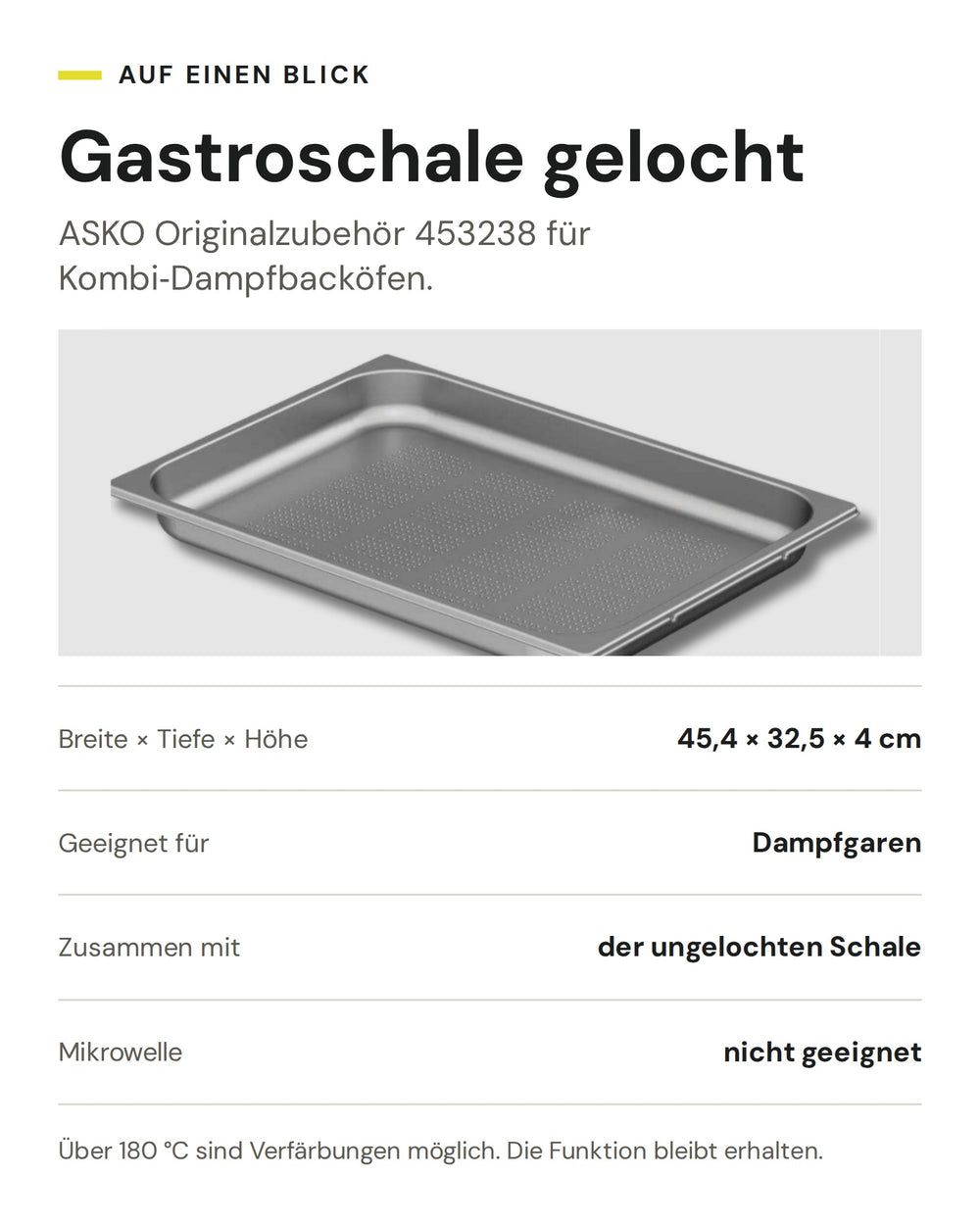 ASKO Gastroschale gelocht 453238: 45,4 × 32,5 × 4 cm, zum Dampfgaren im Kombi-Dampfbackofen