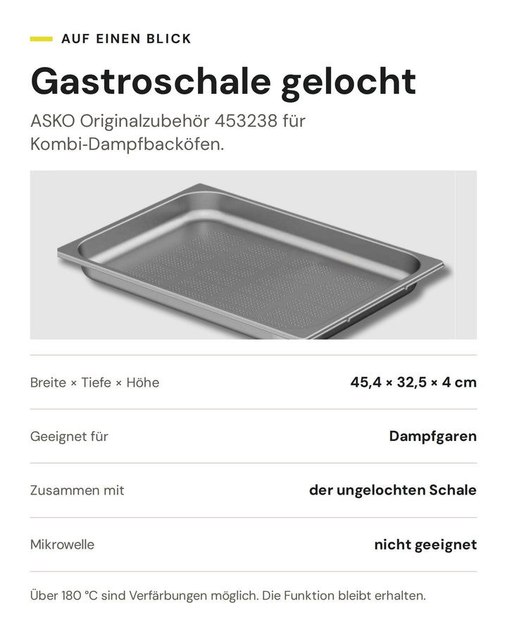 ASKO Gastroschale gelocht 453238: 45,4 × 32,5 × 4 cm, zum Dampfgaren im Kombi-Dampfbackofen
