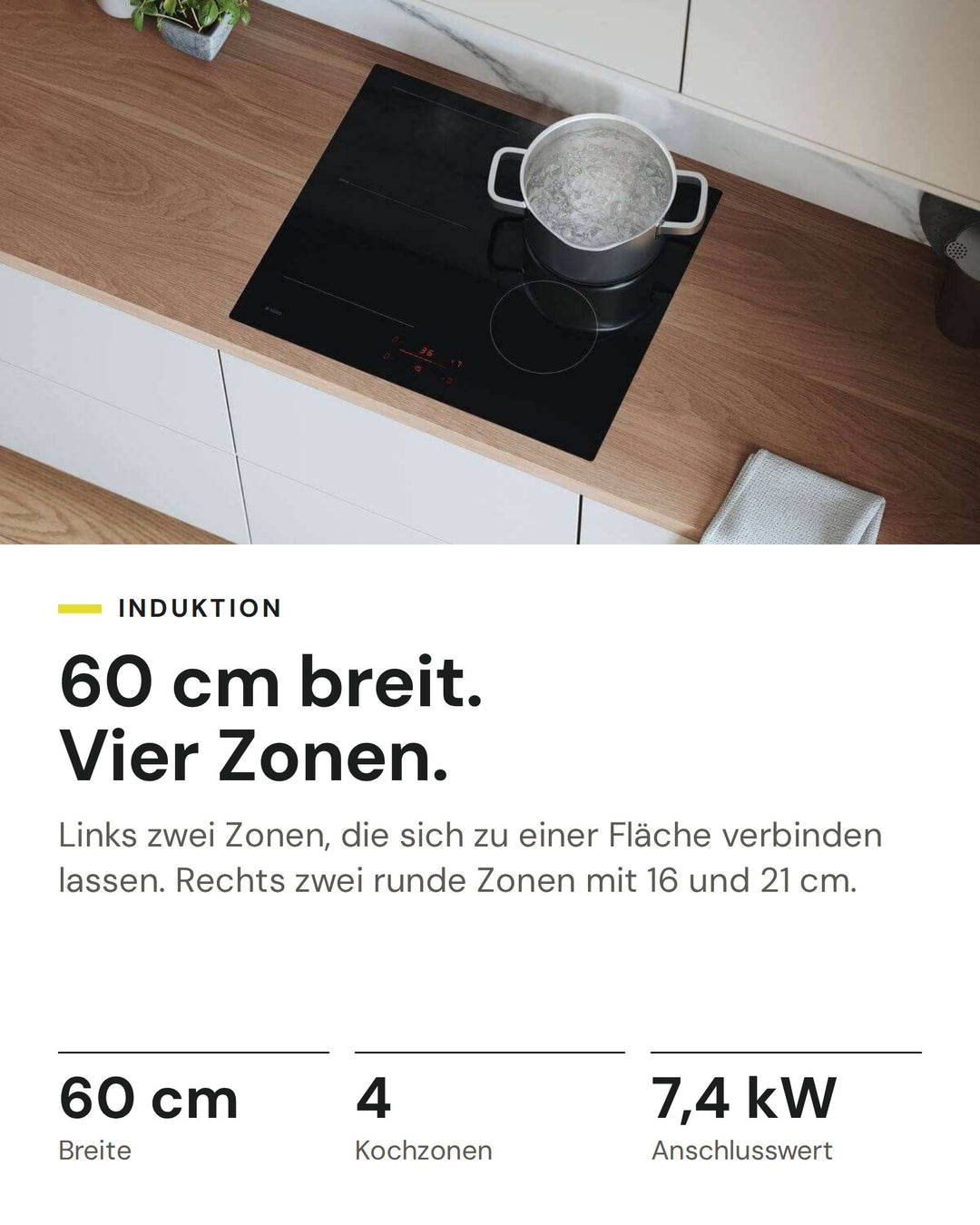 ASKO Induktionskochfeld HI 2642 FBG1 auf einen Blick: Breite 60 cm, Kochzonen 4, Anschlusswert 7,4 kW