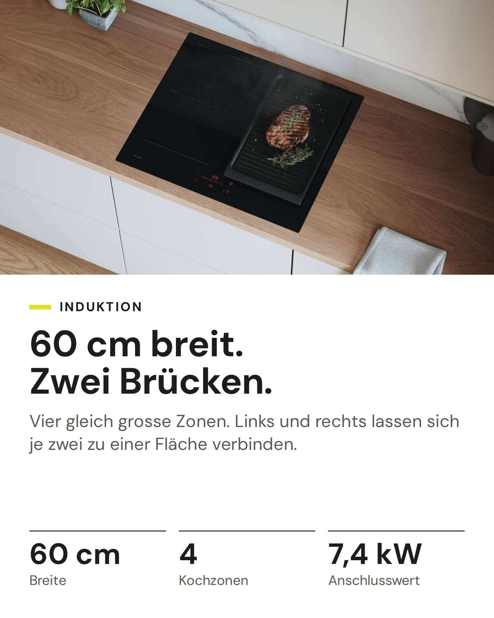ASKO Induktionskochfeld HI 2643 FBG1 auf einen Blick: Breite 60 cm, Kochzonen 4, Anschlusswert 7,4 kW