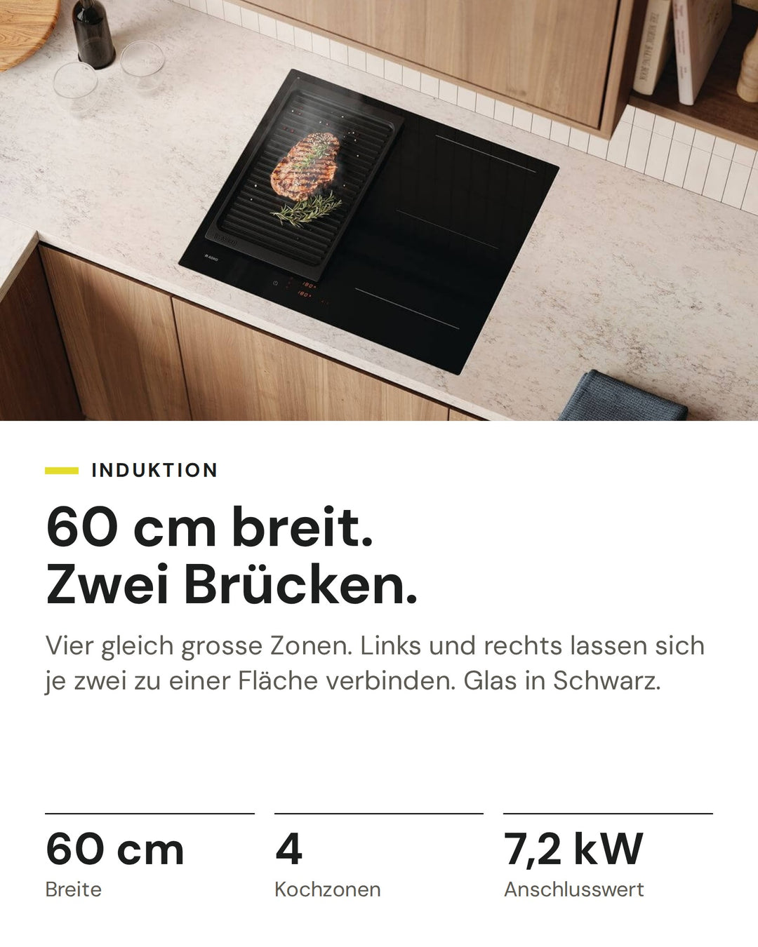 ASKO Induktionskochfeld HI 5643 FBG1 auf einen Blick: Breite 60 cm, Kochzonen 4, Anschlusswert 7,2 kW