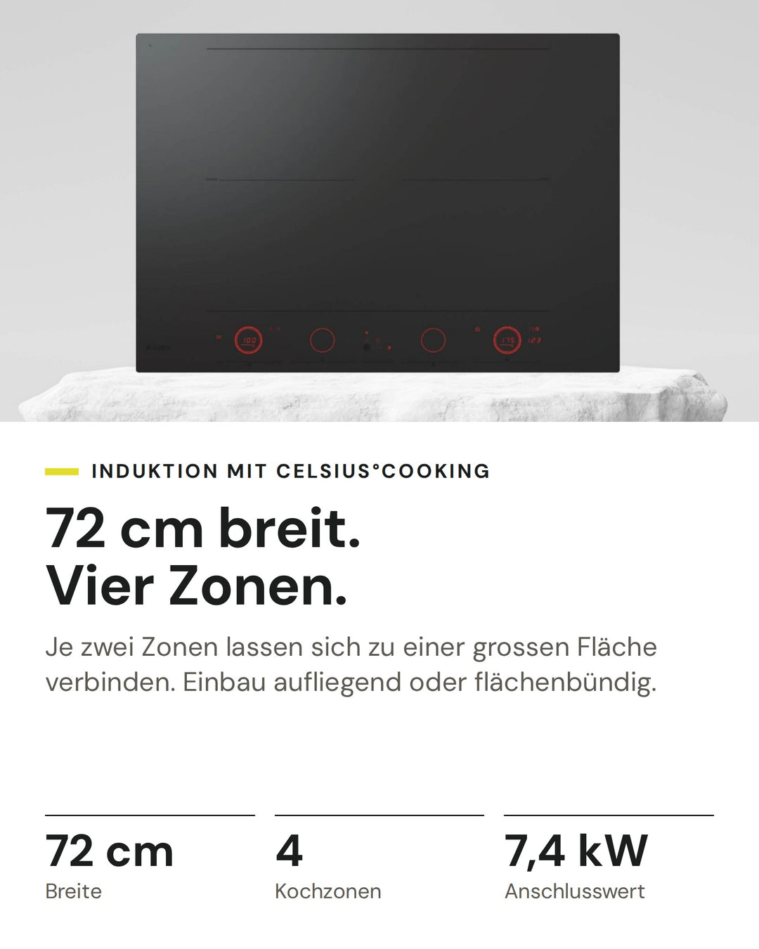 ASKO Induktionskochfeld HID 754 MFC auf einen Blick: Breite 72 cm, Kochzonen 4, Anschlusswert 7,4 kW