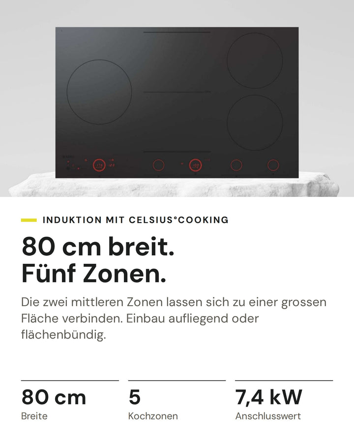 ASKO Induktionskochfeld HID 865 MFC auf einen Blick: Breite 80 cm, Kochzonen 5, Anschlusswert 7,4 kW