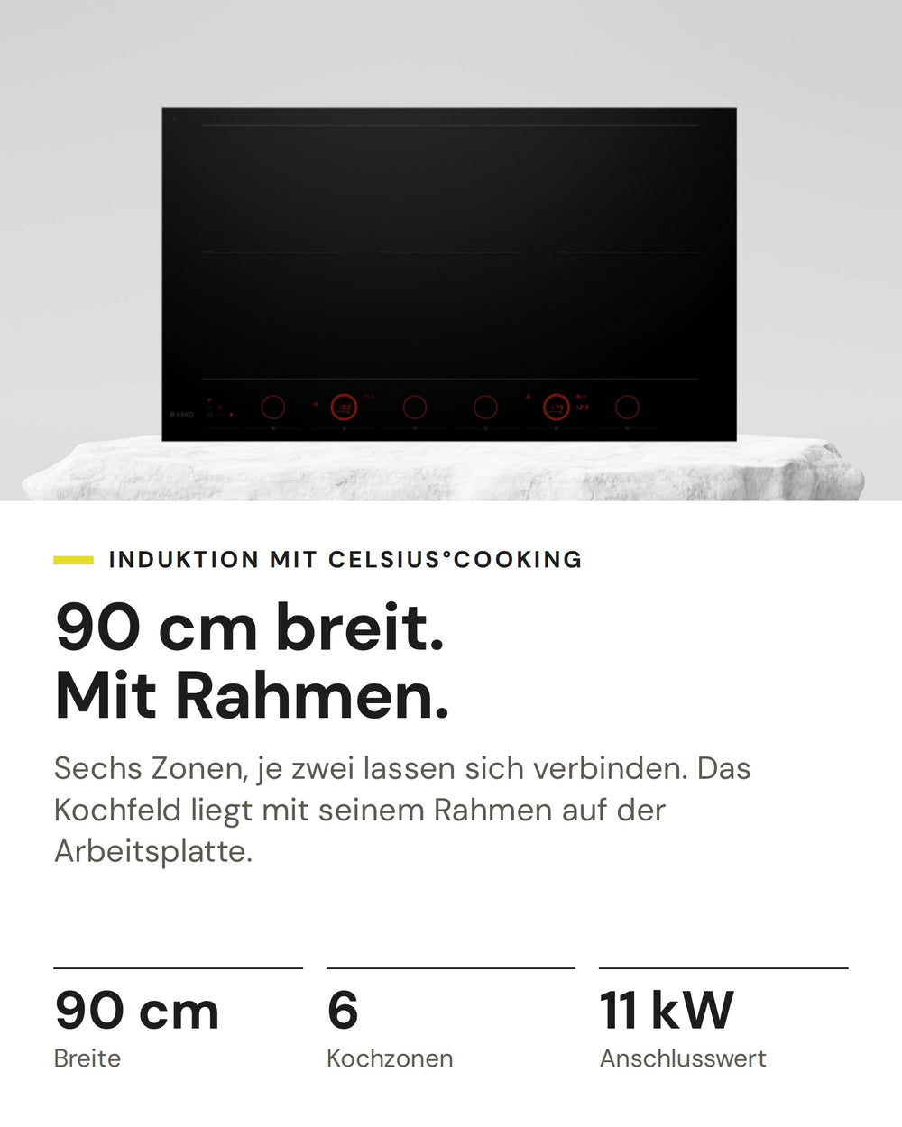 ASKO Induktionskochfeld HID 956 GC auf einen Blick: Breite 90 cm, Kochzonen 6, Anschlusswert 11 kW