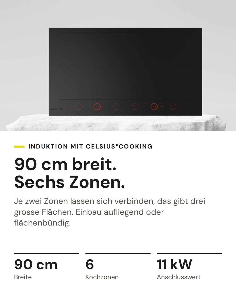 ASKO Induktionskochfeld HID 956 MFC auf einen Blick: Breite 90 cm, Kochzonen 6, Anschlusswert 11 kW