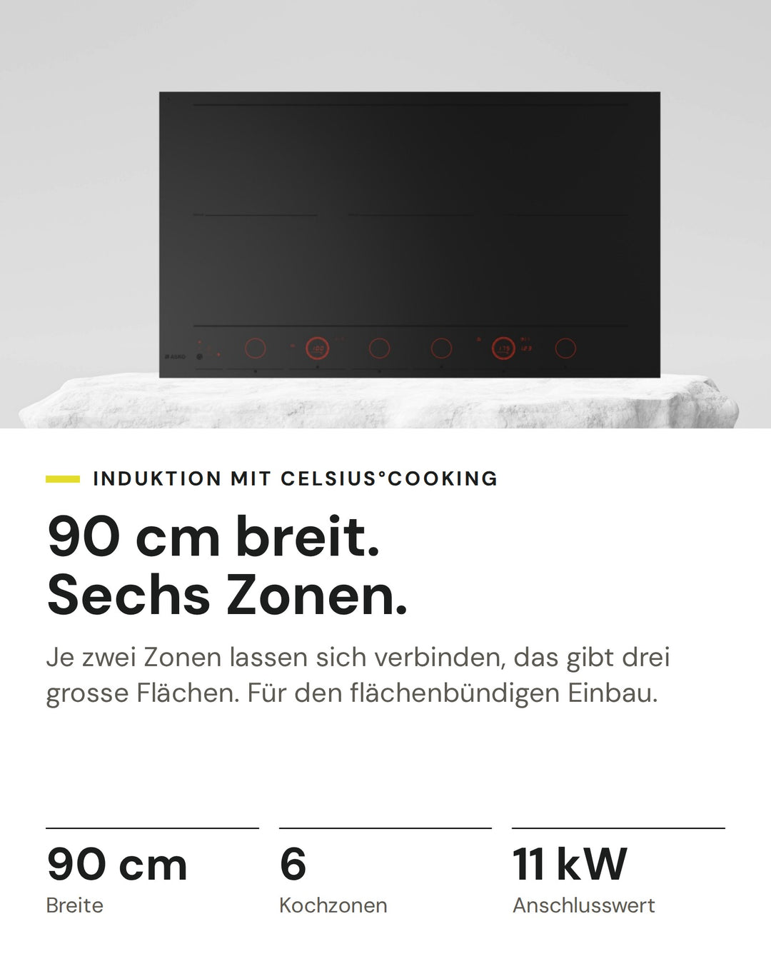 ASKO Induktionskochfeld HID 956 MFC auf einen Blick: Breite 90 cm, Kochzonen 6, Anschlusswert 11 kW