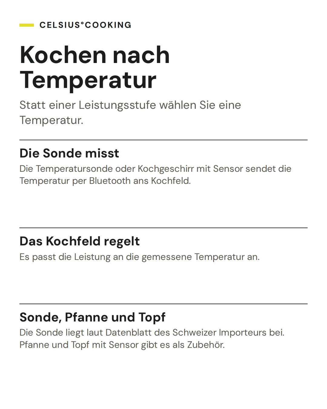 Kochen nach Temperatur: Die Sonde misst, Das Kochfeld regelt, Sonde, Pfanne und Topf