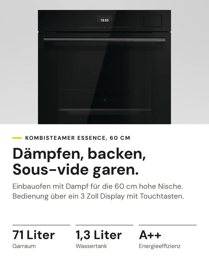 ASKO Kombisteamer OCS 26 BGH auf einen Blick: Garraum 71 Liter, Wassertank 1,3 Liter, Energieeffizienz A++
