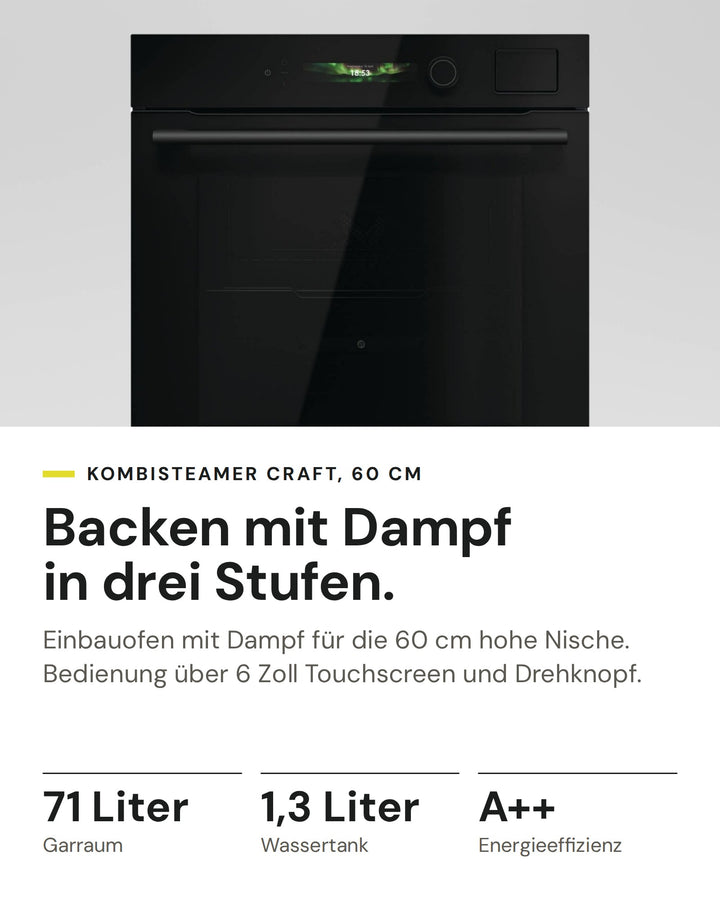 ASKO Kombisteamer OCS 56 BGH auf einen Blick: Garraum 71 Liter, Wassertank 1,3 Liter, Energieeffizienz A++