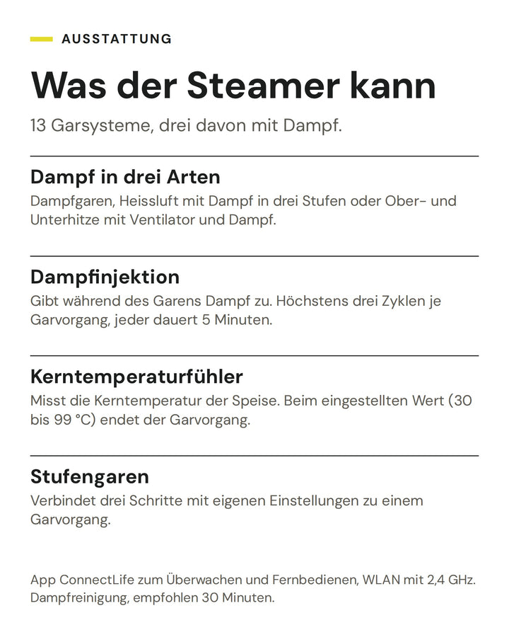 ASKO Kombisteamer OCS 56 BGH: Dampf in drei Arten, Dampfinjektion, Kerntemperaturfühler, Stufengaren