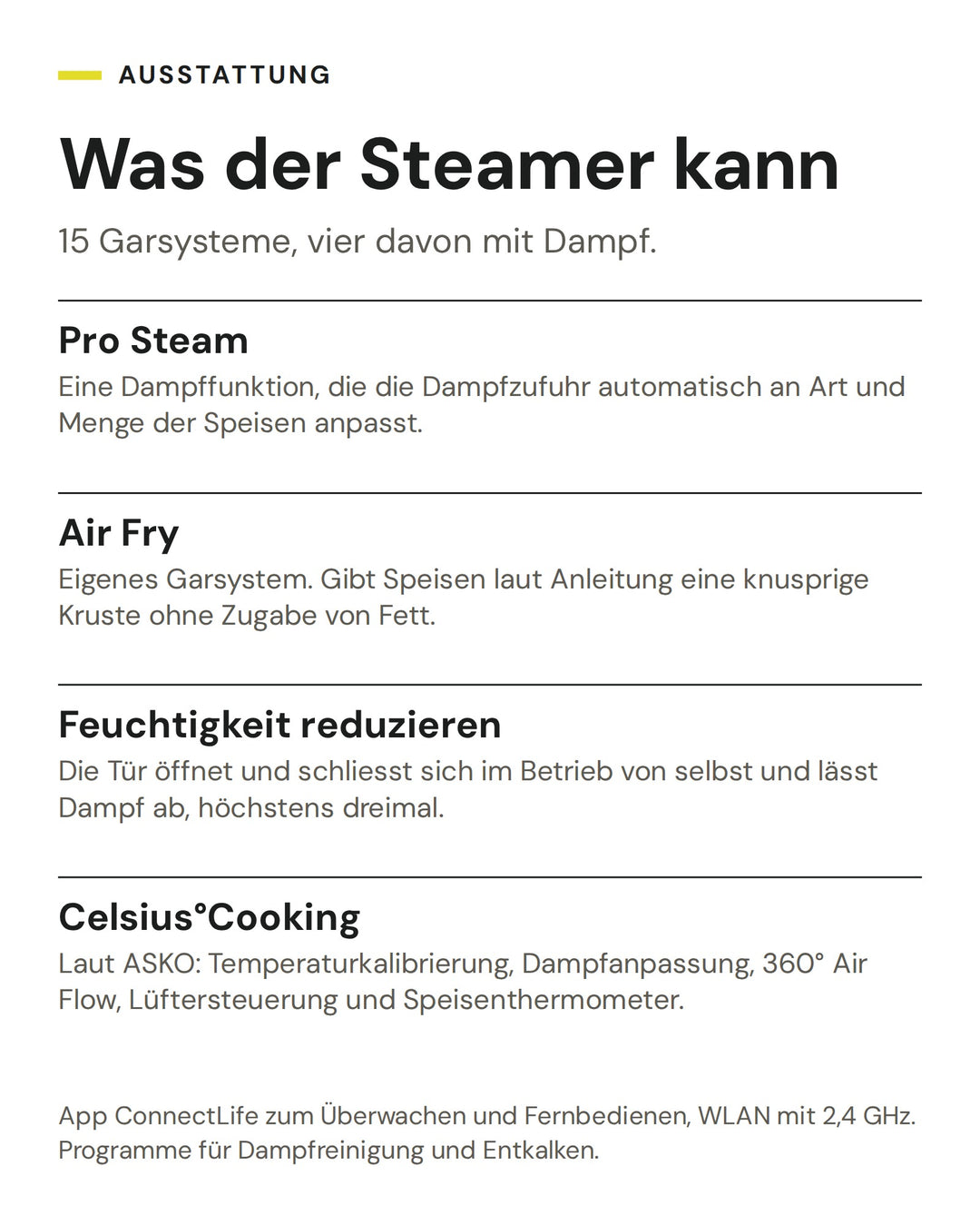 ASKO Kombisteamer OCS 86 BGH: Pro Steam, Air Fry, Feuchtigkeit reduzieren, Celsius°Cooking