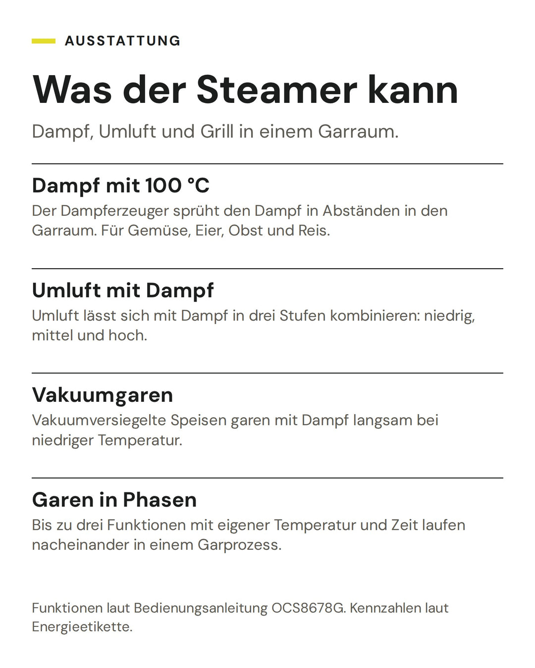 ASKO Kombisteamer OCS8678GH-1: Dampf mit 100 °C, Umluft mit Dampf, Vakuumgaren, Garen in Phasen