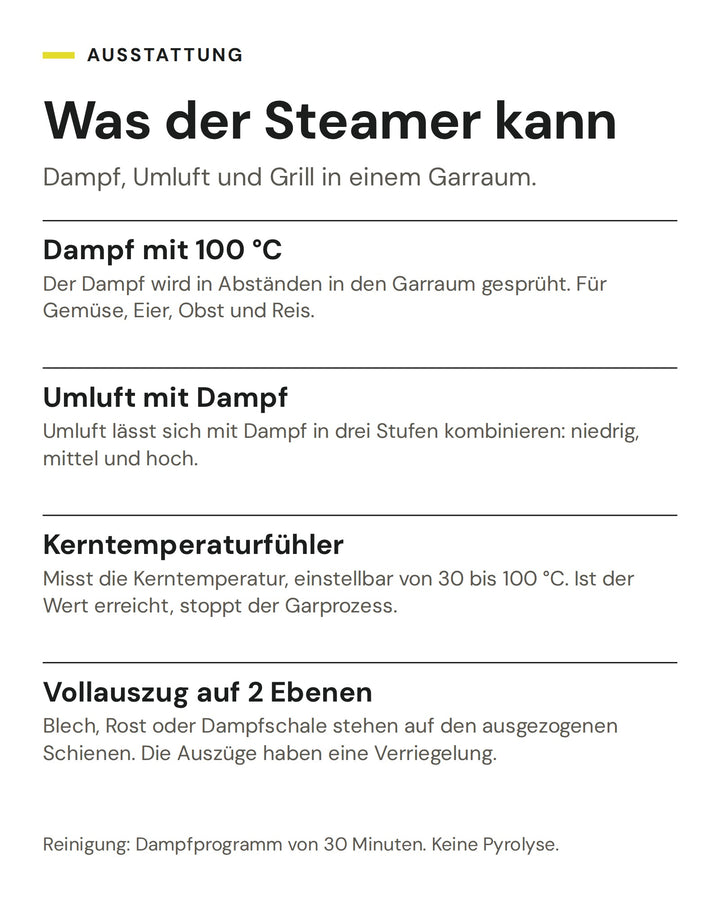ASKO Kombisteamer OCS8687A1: Dampf mit 100 °C, Umluft mit Dampf, Kerntemperaturfühler, Vollauszug auf 2 Ebenen