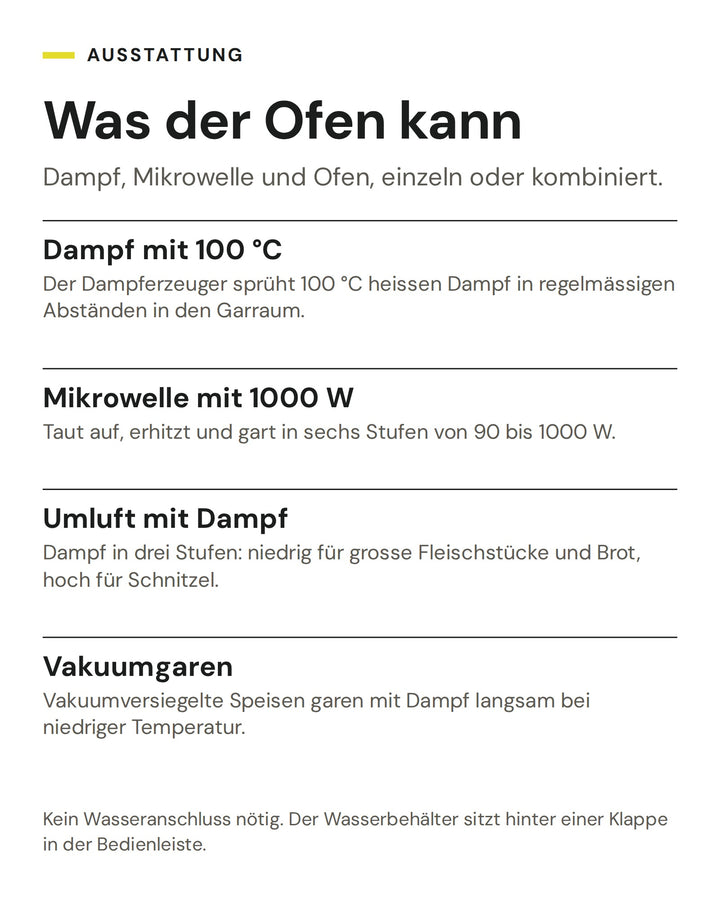 ASKO Kombisteamer mit Mikrowelle OCSM8478G: Dampf mit 100 °C, Mikrowelle mit 1000 W, Umluft mit Dampf, Vakuumgaren