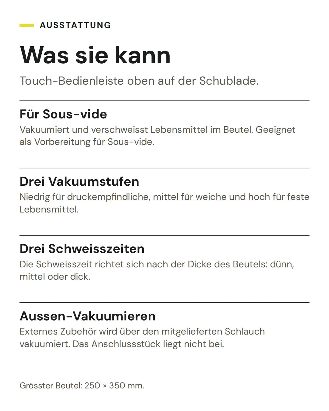 ASKO Vakuumierschublade ODV8127A: Für Sous-vide, Drei Vakuumstufen, Drei Schweisszeiten, Aussen-Vakuumieren
