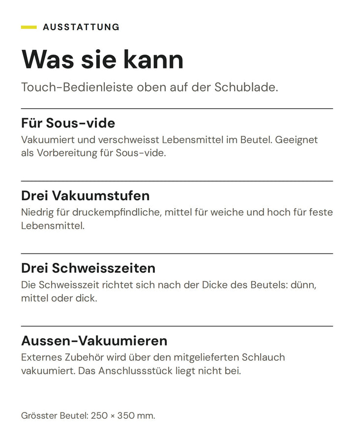 ASKO Vakuumierschublade ODV8127A: Für Sous-vide, Drei Vakuumstufen, Drei Schweisszeiten, Aussen-Vakuumieren