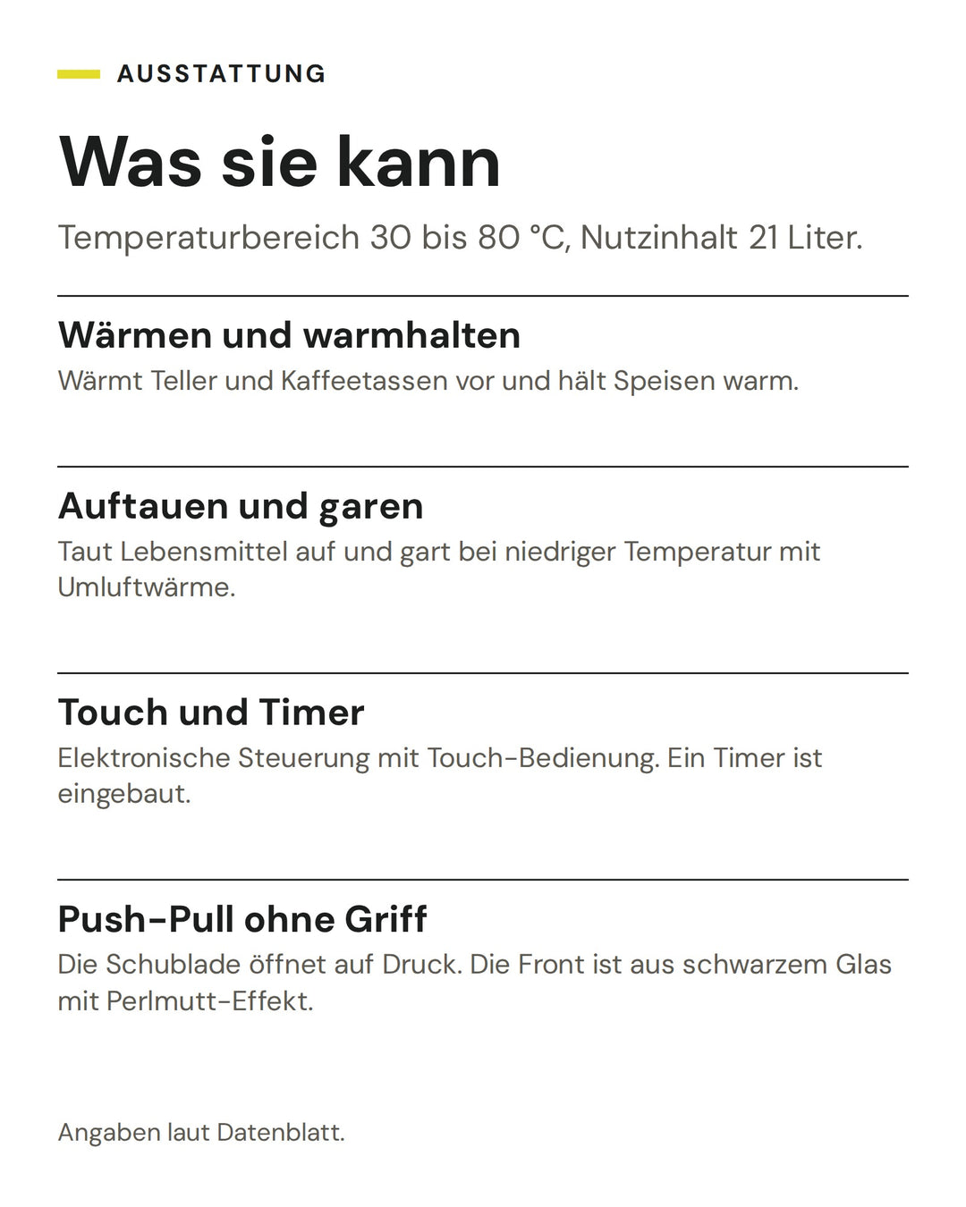 ASKO Wärmeschublade ODW 81 BG: Wärmen und warmhalten, Auftauen und garen, Touch und Timer, Push-Pull ohne Griff